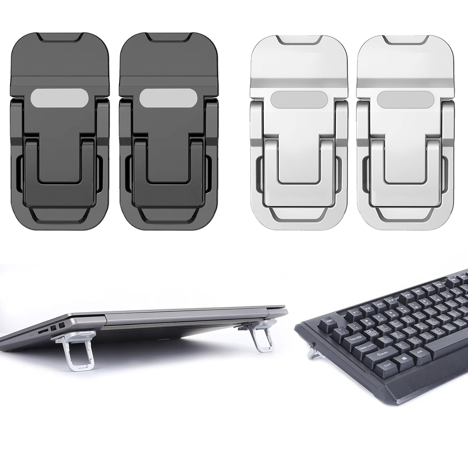 Laptop Stand Riser - ขาตั้งโน้ตบุ๊กแบบพับได้ 2 ชิ้น ปรับระดับได้ ใช้ได้กับโน้ตบุ๊กทั่วไป พร้อมที่วางคีย์บอร์ดช่วยระบายความร้อน