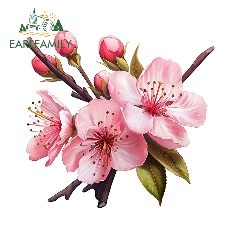 Laptop Accessories Pink - EARLFAMILY สีชมพูซากุระศิลปะสติ๊กเกอร์รถดอกไม้น่ากลัวหมายเลขกราฟิกหมวกกันน็อกแล็ปท็อป Decals แฟชั่น Camper อุปกรณ์เสริม