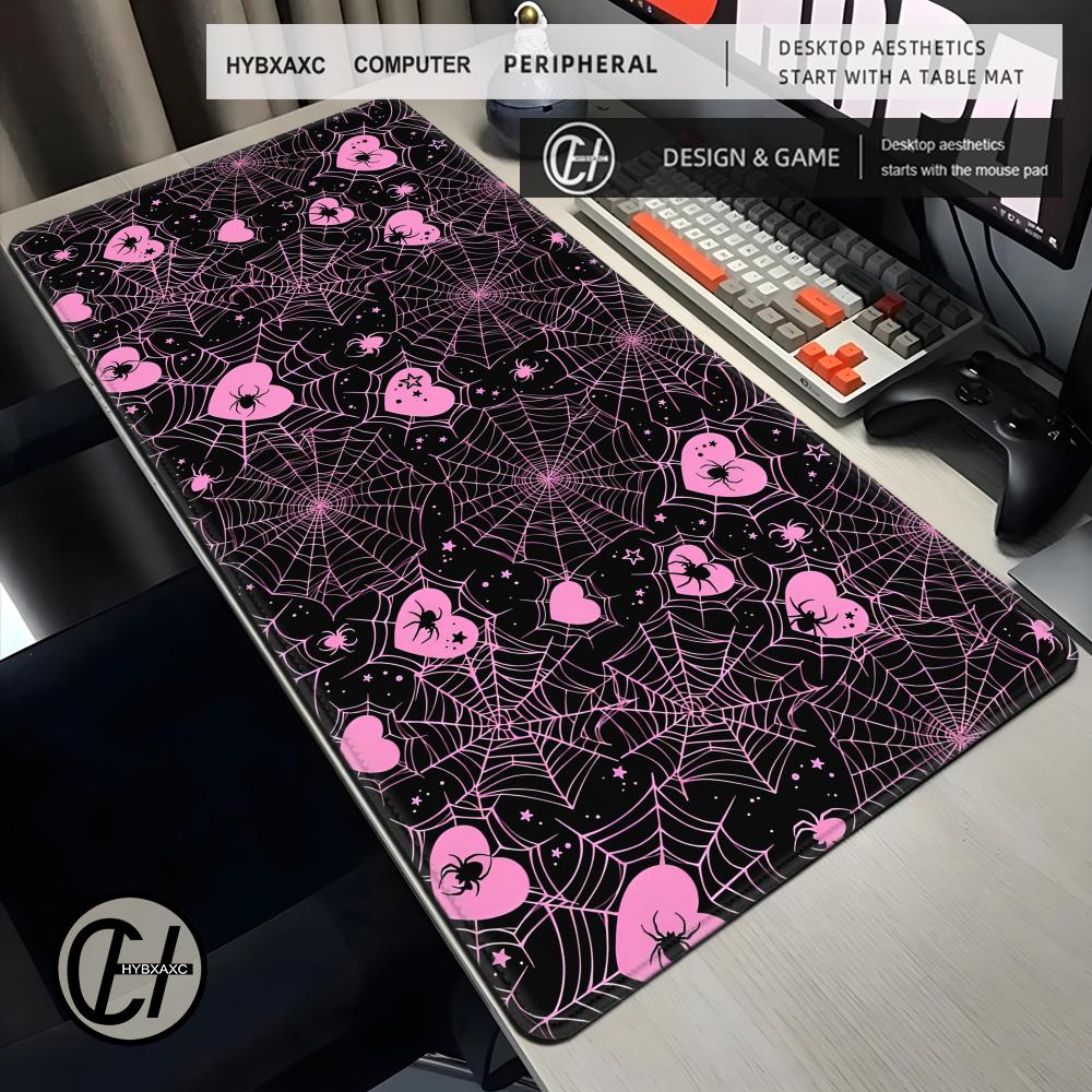 Laptop Accessories Pink - แผ่นรองเมาส์ลายใยแมงมุมสีขาวหรือชมพู ขนาด 90x40 ซม. ลายหัวใจ พาสเทล