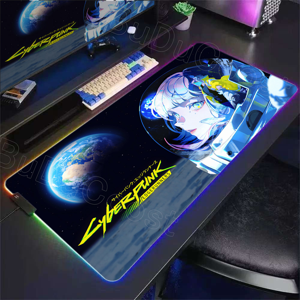 Laptop Accessories Rgb - แผ่นรองเมาส์อนิเมะ HD ลายสาวอนิเมะ RGB แผ่นรองโต๊ะ C_cyberpunk
