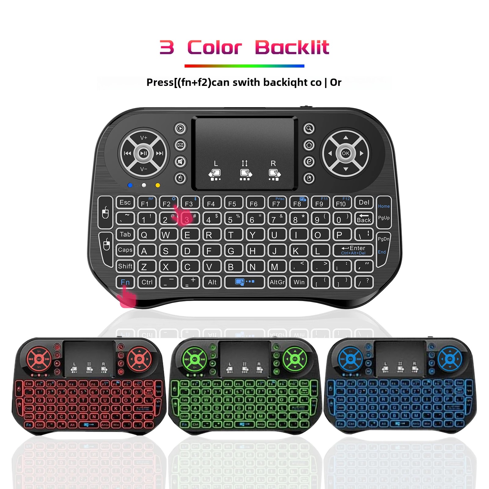 Laptop Accessories Combo - ไอพัซพอร์ต มินิคีย์บอร์ดไร้สายพร้อมคอมโบเมาส์ทัชแพด, บลูทูธและคอนโทรลเลอร์แบ็คไลท์ 2.4G สำหรับกล่องแอนดรอยด์, พีซี,