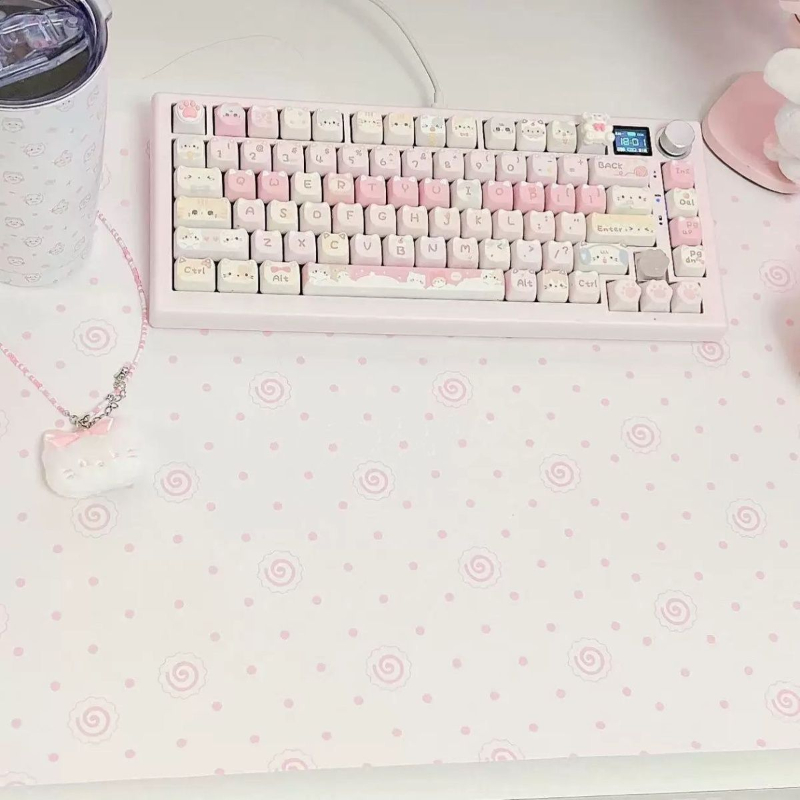 Laptop Accessories Pink - แผ่นรองเมาส์หนัง PU ลายจุดสีชมพูน่ารัก กันน้ำ ขนาดใหญ่ ใช้ป้องกันโต๊ะทำงาน
