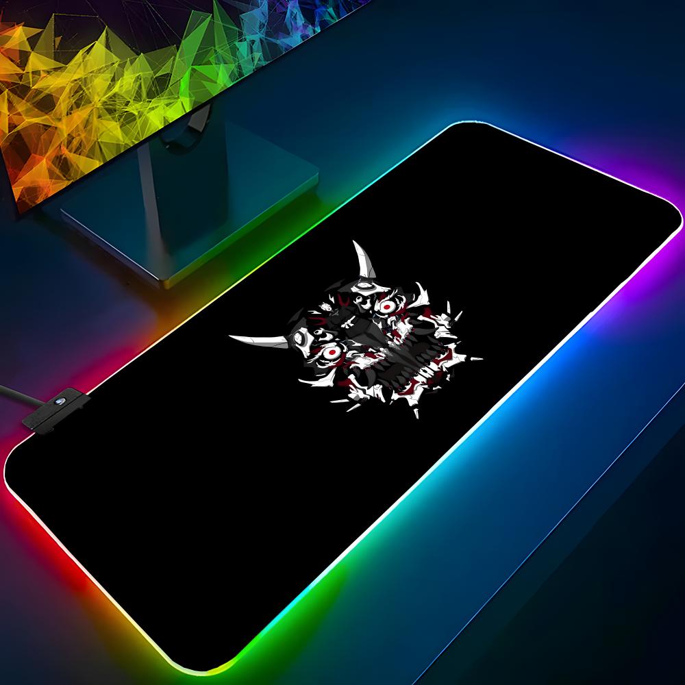 Laptop Accessories Rgb - แผ่นรองเมาส์ซามูไรญี่ปุ่นลายปีศาจ RGB แผ่นรองเมาส์มีไฟพื้นหลัง แผ่นรองเมาส์สำหรับแล็ปท็อป แผ่นรองเมาส์สำหรับเล่นเกม คอมพิวเตอร์